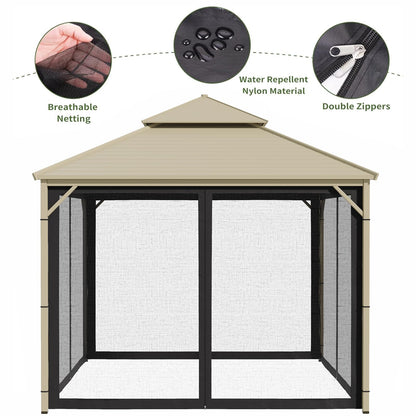 10'x10' Gazebo Replacement Mosquito Netting, Outdoor Universal Canopy Net Screen 4-Panel Sidewall Gazebo Curtains with Zipper for Patio Garden Yard Backyard (Mosquito Net Only)