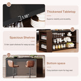 Tribesigns 55" Kitchen Island with Storage, Farmhouse 5-Tier Stationary Island Table with 5 Shelves, Wood Coffee Bar Table Storage Cabinet with Large Countertop for Kitchen, Dining Room Tribesigns