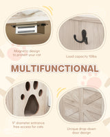 JubiNatural Cat Litter Box Enclosure, Indoor Hidden Cat Litter Box Furniture, Simple Classic Sliding Door Style Cat Litter Box Cabinet for Convenient Entry, Use As Side Table or Nightstand JubiNatural