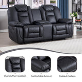 EBELLO Faux Leather Manual Loveseat Recliner Sofa, 2 Seat Reclining Couch Chair with Center Console, Hidden Storage and Cup Holders, Home Theater Seating for Living Room, Black (Loveseat) EBELLO