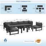 NICESOUL 8 Piece Modern Aluminum Patio Furniture Set Deep Seated, Extra Wide Modular Outdoor Sectional for 6 People, 500 lbs Heavy Duty L-Shaped Oversized Sofa Couch for Outside Backyard, Ember Black NICESOUL