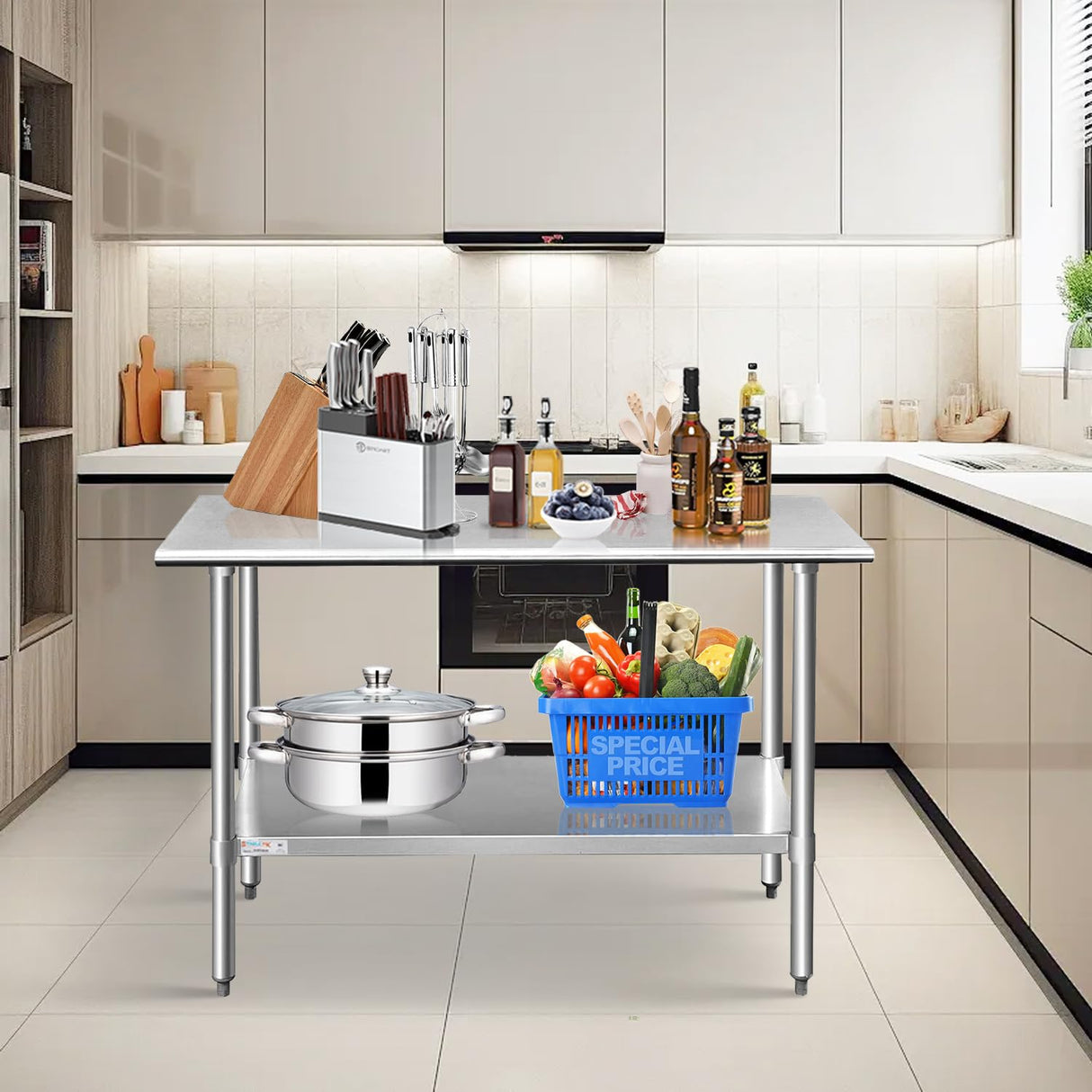 STABLEINK NSF Stainless Steel Table, 24 x 48 Inches Metal Prep & Work Table with Adjustable Undershelf, for Commercial Kitchen, Restaurant, Hotel and Garage，Stainless Steel prep Table Work Table STABLEINK