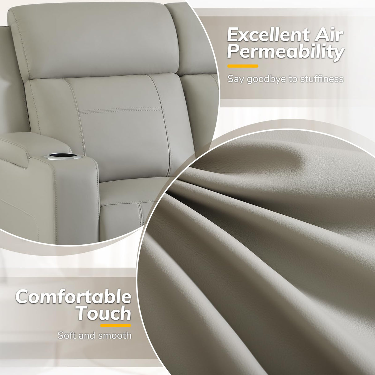 P.H.Furn Power Recliner Sofa, Home Theater Seating with Adjustable Headrest, Blue LED Lighting, Reclining Loveseat, Flip-Up Backrest Storage, Multi-Port Charger, Cup Holder, USB P.H.Furn