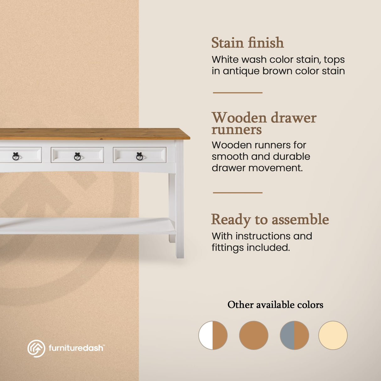 Furniture Dash - Living Room Furniture - Console Tables for Entryway - Entry Table - Hallway Table - Entryway Furniture - 47.99" W, 12.64" D, 28.82" H - 30.86lb (Snow White) Furniture Dash