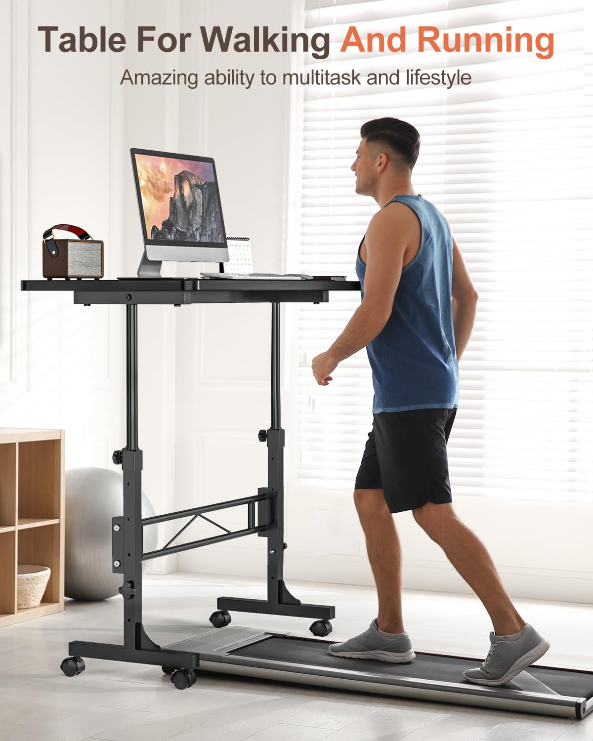 Small Standing Desk Adjustable Height, Mobile Stand Up Desk with Wheels, 32 Inch Portable Rolling Desk Small Computer Desk, Portable Laptop Desk Standing Table Black Amztabler