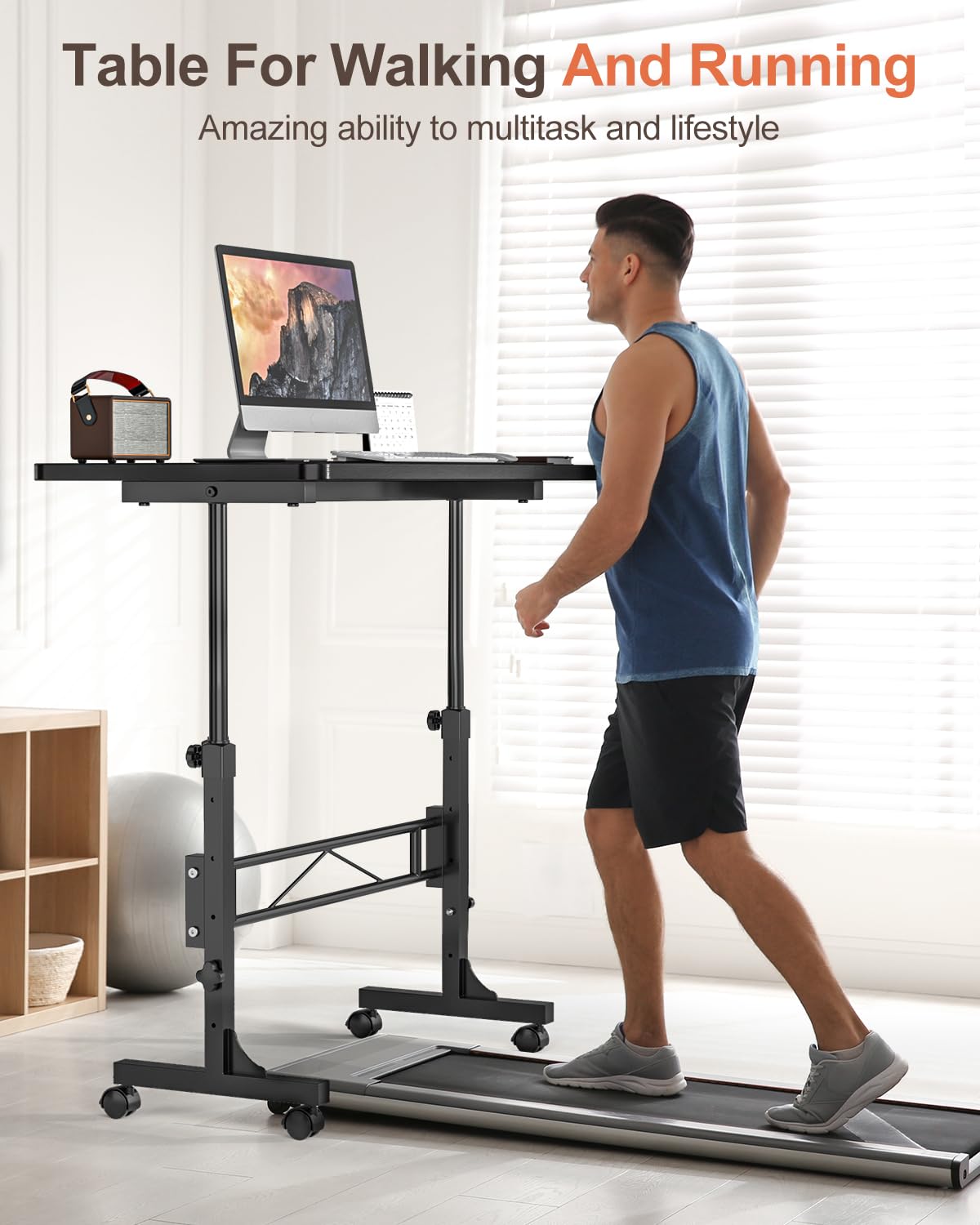 Small Standing Desk Adjustable Height, Mobile Stand Up Desk with Wheels, 32 Inch Portable Rolling Desk Small Computer Desk, Portable Laptop Desk Standing Table Black - WoodArtSupply