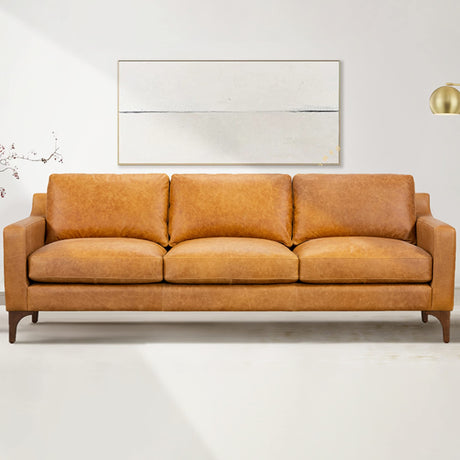 POLY & BARK Sorrento Leather Couch – 86-Inch Leather Sofa with Tufted Back - Full Grain Leather Couch with Feather-Down Topper On Seating Surfaces – Pure-Aniline Italian Leather – Cognac Tan POLY & BARK