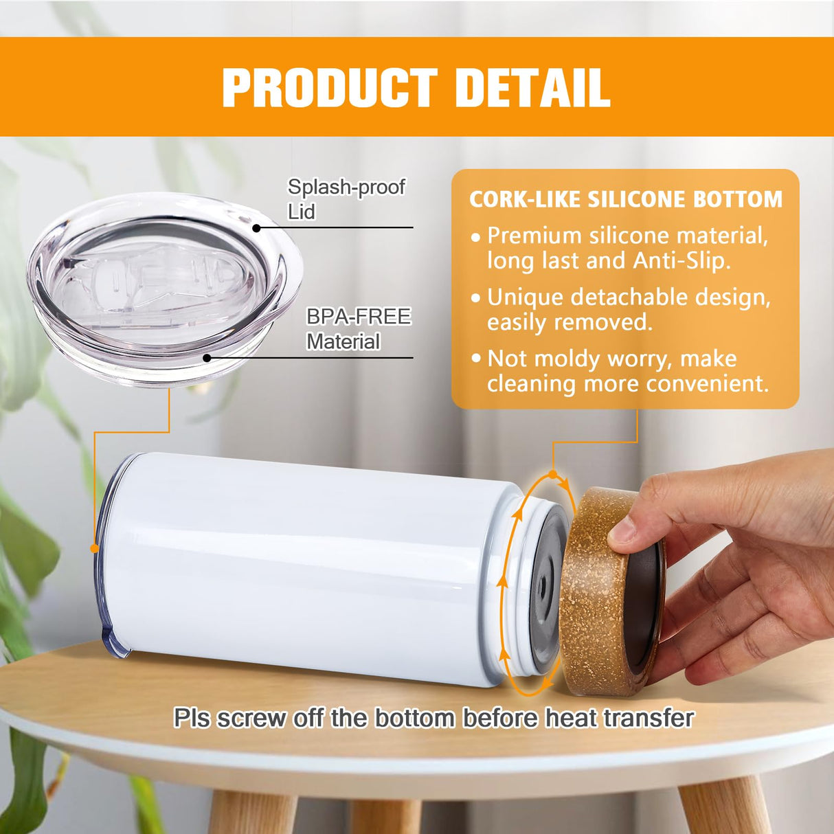 BetterSub 6 Packs 17oz Sublimation Cork Like Silcone Bottom Tumbler, Double Wall Insulated Stainless Steel Sublimation Blanks with Lid, Straw, Brush, Display Box for Office, Home BetterSub