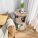 Nidouillet 2-Tier 360° Rotating Bookshelf - Space-Saving Grey Oak Round Bookcase for Adults Nidouillet