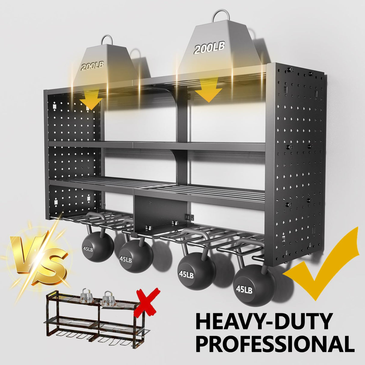 RacKeaLsi Large Power Tool Organizer Wall Mount, 4 Layer Garage Storage Cordless Tool Organizer with 8 Drills Holder, Heavy Duty Premium Metal Load 400 lbs, Ideal Garage Organization Gifts for Men RacKeaLsi