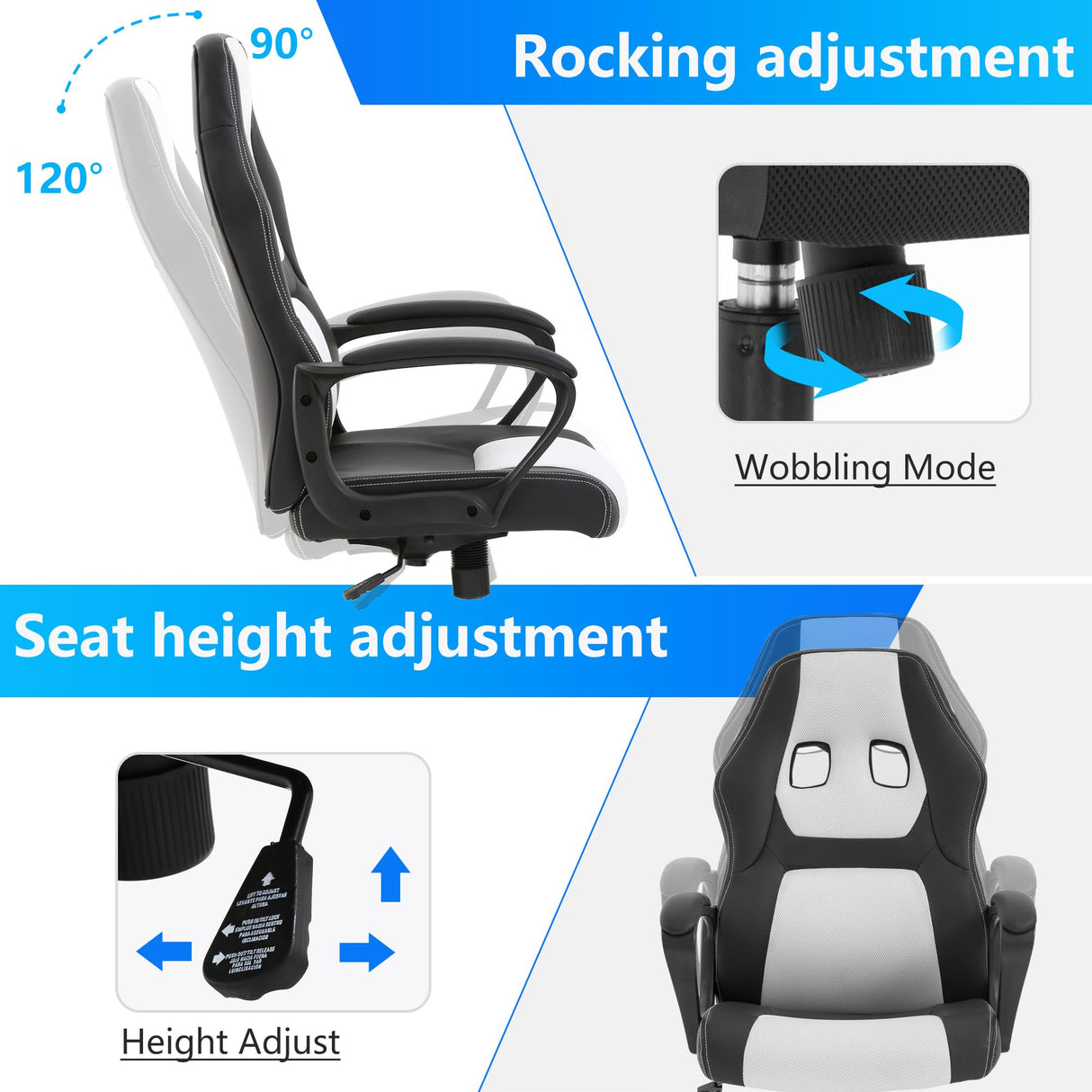PayLessHere Gaming Chair Office Chair Support Adjustable Ergonomic Pu Leather Racing Lumbar Massage Chair Headrest Armrest Task 360° Swivel Ergonomic Computer Chair for Women Men Adults,White PayLessHere