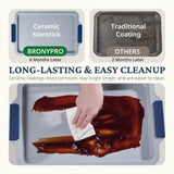 BRONYPRO Non Stick Ceramic Baking Sheet Pan Set of 3, Natural Non Toxic Cookie Sheets for Baking - PFOA, PTFE Free, Heavy Duty Aluminized Steel Oven Trays for Cooking with Silicone Handles, Navy BRONYPRO