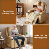GarveeHome Power Lift Recliner Chair PU Leather with Massage for Elderly Ergonomic Lounge Chair Classic Single Sofa with 2 Cup Holders Side Pocket (Beige, 22" Seat Width + Cup Holder) GarveeHome