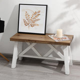 Wnutrees 30" Farmhouse Wood Bench, Rustic Solid Wood Entryway Bench Seat with Double X-Structure for Dining Room, Living Room, Hallway, Structural Stability, White Wnutrees