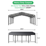 AirWire 20x20 FT Metal Carport with Heavy Duty Carport Canopy, Car Port with Reinforced Base and Five Canopy Beams, Car Garage Shelter for Car, Boats and Truck AirWire