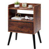 Huhote NightStand with Open Shelf,Night Stand with Drawer Storage Side Table End Table,Bedside Table with Solid Wood Feet,Mid Century Night Stands for Bedroom Sofa Couch Small Spaces(Brown) Huhote