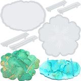 meekoo 2 Pcs Large Silicone Resin Tray Molds with 4 Pcs Handles Serving Tray Molds Resin Mold for Making Jewelry Plates Tea Coasters Art Craft Casting Supplies (Flower, Oval) meekoo