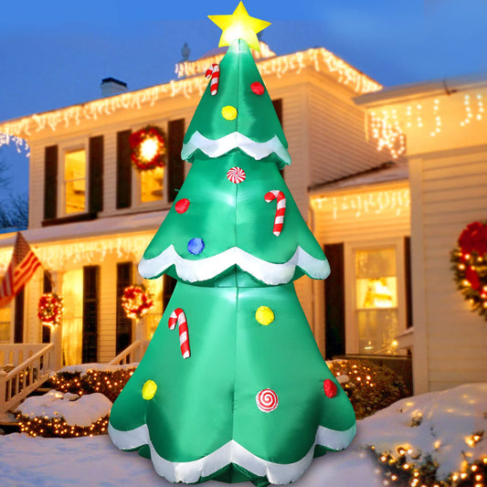 7 FT Tall Christmas Inflatables Tree Decorations Outdoor, Blow up Christmas Tree Yard Decor with LED Lights Star Treetop & Colorful Candy for Xmas Holiday Party Indoor Garden Patio Display Hall Lawn