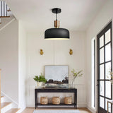 11.6" Modern Black Hanging Light,Large Pendant Light for Kitchen Island,Solid Wood with Hammered Shade,Adjustable Retro Dome Industrial Ceiling Lighting Fixture for Dining Room Hallway Entrance Eustace