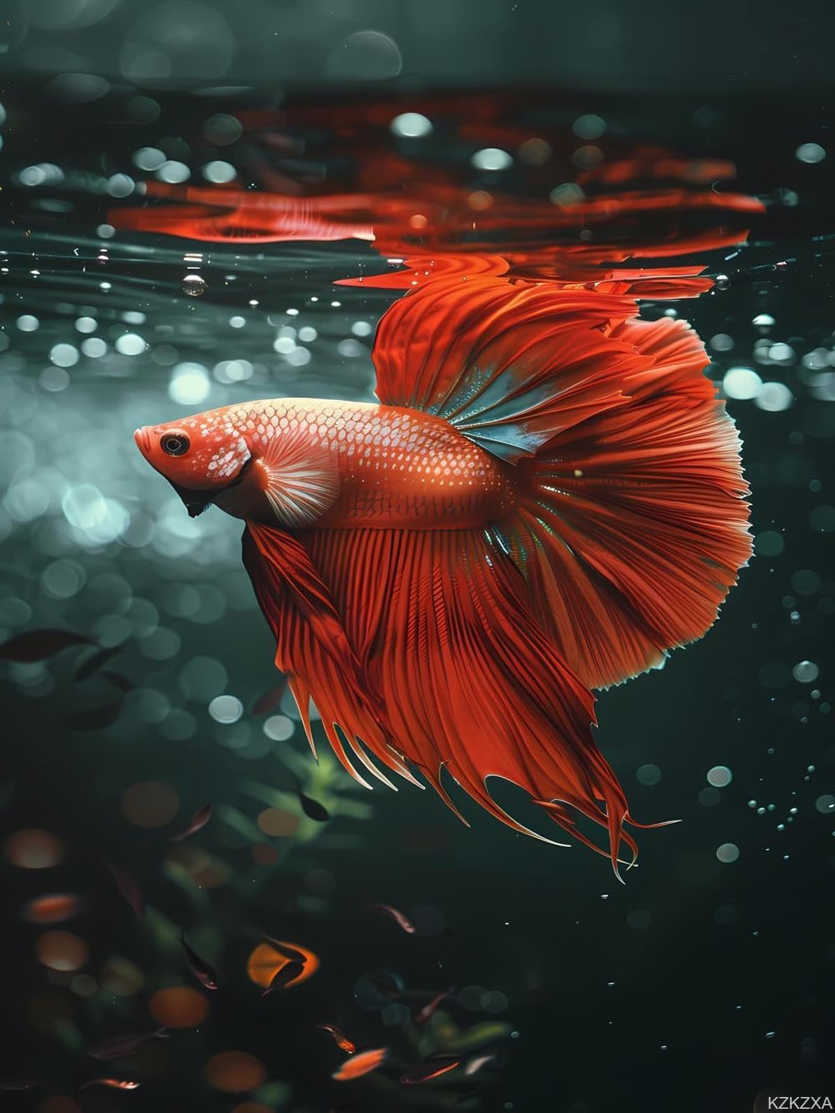 KZKZXA DIY Red Betta Fish Diamond Painting Fish Paint by Numbers for Adult Full Round Diamond Art Kits for Room Decor Living Room Decor 12x16 Inch KZKZXA