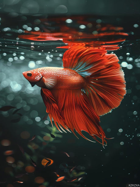 KZKZXA DIY Red Betta Fish Diamond Painting Fish Paint by Numbers for Adult Full Round Diamond Art Kits for Room Decor Living Room Decor 12x16 Inch KZKZXA