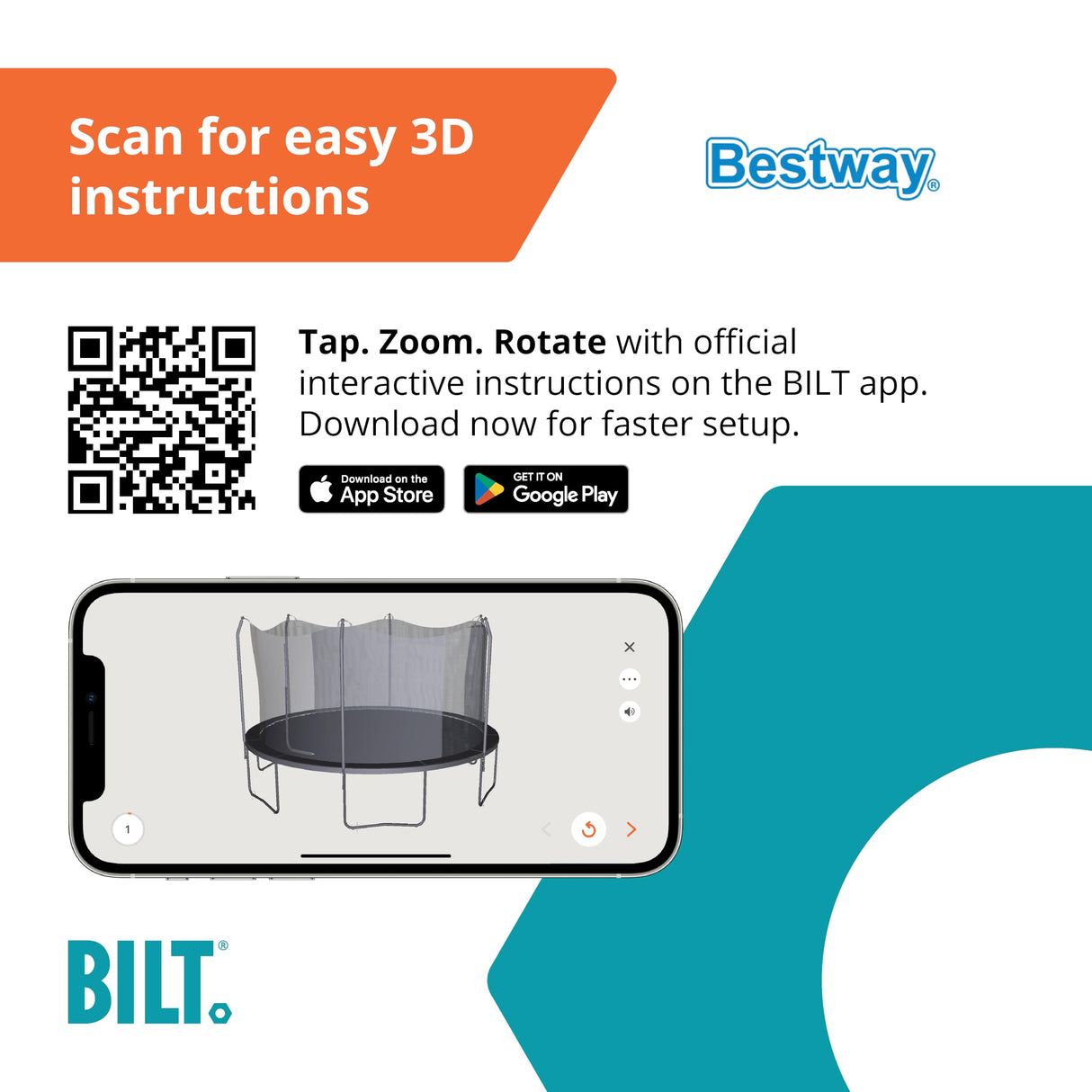 Bestway Xtreme Air 15 FT Outdoor Trampoline for Kids and Adults, No-Gap Security Enclosure Net, Foam-Padded Poles, Fast & Easy Assembly, ASTM Approved Bestway