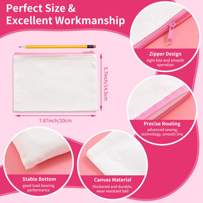 12Pcs Canvas Makeup Bags Bulk, 7.87 x 5.7 Inch Cotton Sublimation Blank DIY Heat Transfer Cosmetic Makeup Bag w/Colorful Zipper for Bridesmaid Makeup Bag Travel Toiletry Pouch Storage, Christmas Craft