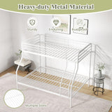 KOMFOTT Twin Over Full Metal Bunk Bed, Heavy-Duty Bunk Bed with Inclined Ladder, Safety Guardrail, Metal Slats Support, Noise-Free Design, Space-Saving Bunk Bed Frame for Teens & Adults (White) KOMFOTT
