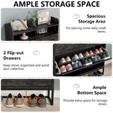 Auromie Shoe Cabinet, Freestanding Tipping Bucket Shoe Storage Cabinet with 2 Flip Drawers, Entryway Shoe Rack with Storage Top Cubby, Narrow Slim Hidden Shoe Organizer with Doors (Black Oak) Auromie