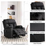 Bonzy Home Oversized Swivel Rocker Recliner, 40" Rocking Recliner Chair with Heated and Massage, PU Leather Single Sofa with Swivel Function, 2 Cup Holders for Living Room Bedroom, Black Bonzy Home