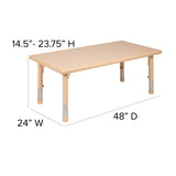 Flash Furniture Wren 24"W x 48"L Rectangular Natural Plastic Height Adjustable Activity Table Flash Furniture