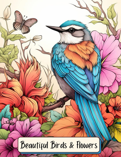 Beautiful Birds and Flowers: Adult Coloring Book for Bird Watchers, Nature Lovers, Teens, and Kids Ages 8 and Up WoodArtSupply