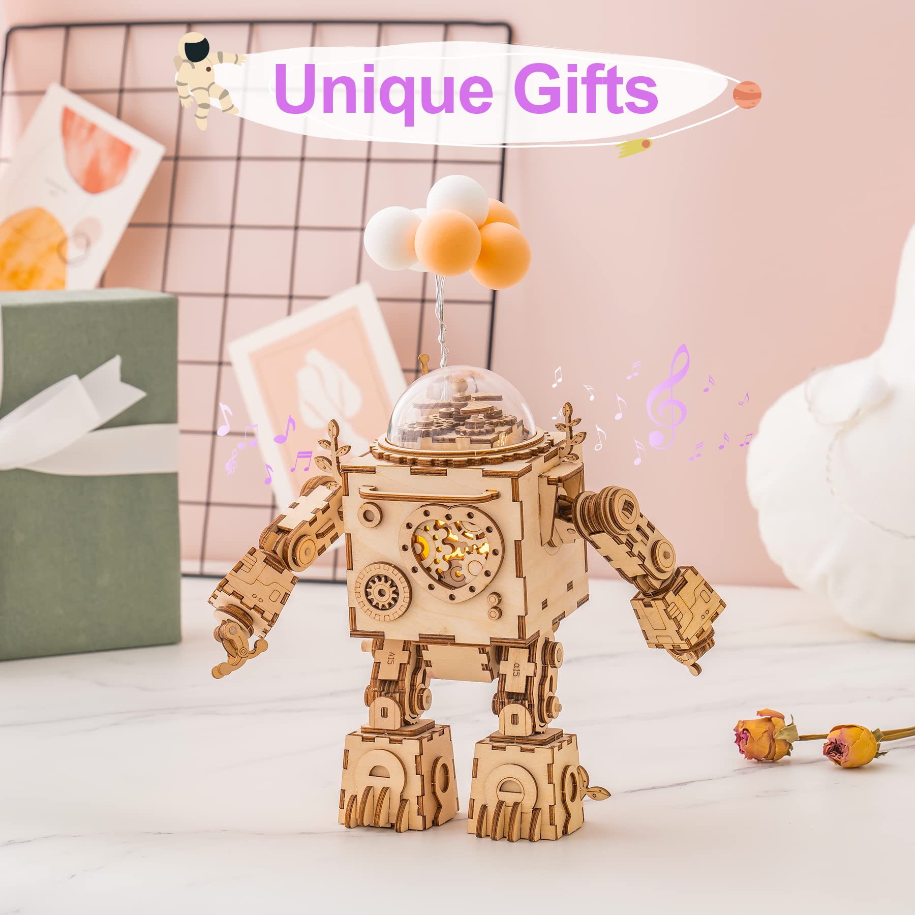 ROKR 3D Wooden Puzzles for Adults Steampunk Robot Figures Model Music Box DIY Toys Craft Hobbies for Men Gifts for Women Christmas/Birthday/Valentine's Day (AM601D) - WoodArtSupply