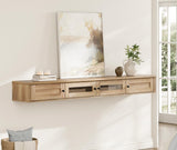 WAMPAT Floating TV Stand for TVs up to 80 Inch, Wooden Floating TV Shelf with Storage Cabinet, Modern Floating TV Shelf Entertainment Center for Living Room, Oak WAMPAT