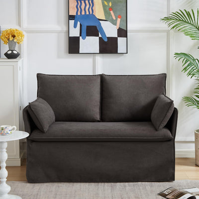 Sivoey Slipcovered Loveseat Sofa, 52" Small Couch with Throw Pillows, Single Seat Cushion, Easy Assembly, Modern Loveseat Sofa for Living Room, Office, Apartment, Small Space, Brown