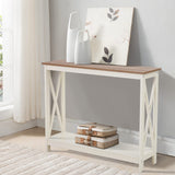 Sophia & William Console Table with Storage Shelf, 2 Tier Farmhouse Sofa Table for Entryway, Hallway, Living Room, Ivory+Oak Sophia & William