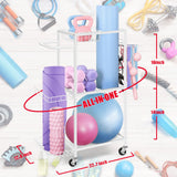 LIANTRAL Yoga Mat Storage Rack - Metal Gym Organizer for Yoga Mats, Foam Rollers & Fitness Equipment, Space Saving Workout Equipment Storage Rack for Home Exercise and Fitness Gear, White LIANTRAL