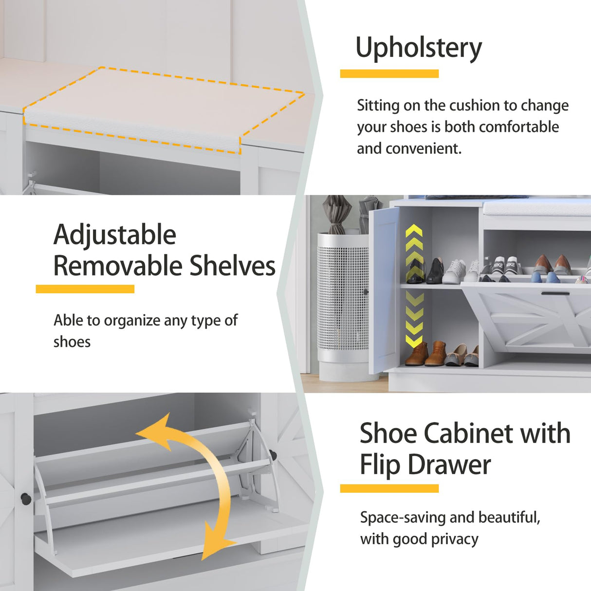 Maupvit Hall Tree with Bench and Shoe Storage, Coat Rack with Shoe Bench, 6 Shoe Cubbies, 4 Coat Hooks, LED Lights and Adjustable Shelf, Entryway Hall Tree, Shoe Bench with Soft Cushion for Hallways Maupvit