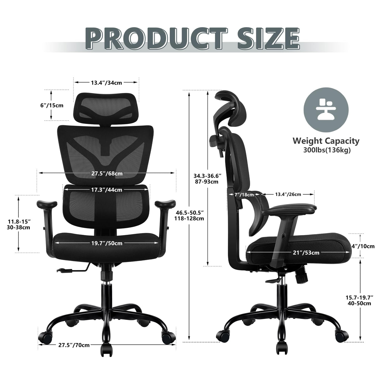 Winrise Office Chair Ergonomic Desk Chair, High Back Gaming Chair, Big and Tall Reclining Comfy Home Office Chair Lumbar Support Breathable Mesh Computer Chair Adjustable Armrests (Black) Winrise