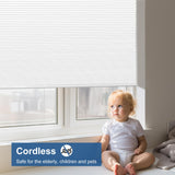 Blackout Shades Cordless Blinds Cellular Fabric Blinds Honeycomb Door Window Shades 34x64, White-White Grandekor