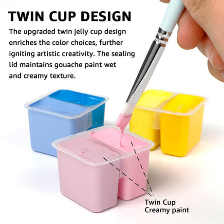 HIMI Gouache Paint Set, 48 Colors x 0.4oz, Twin Cup Jelly Design, bouns 3 Brushes & a Palette, Non-Toxic, Opaque Guache Paint for Canvas and Watercolor Paper - Perfect for Beginners, Students, Artists ABEIER