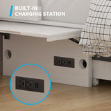 Mjkone Murphy Bed Queen Cabinet Bed with Tri-fold Mattress and Built-in USB Charging & 2 Drawers & Bedside Panel, Hidden Guest Beds, Murphy Cube Chest Cabinet Beds for Bedroom/Apartment - White Mjkone