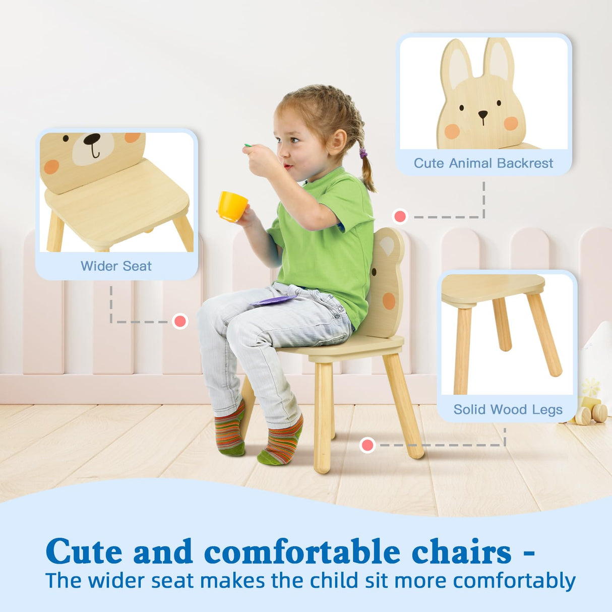 OOOK Kids Wooden Animal Chairs, Including Rabbit and Bear Chair, Kids Playroom Furniture for Eating, Reading, Playing OOOK