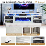 oneinmil Fireplace TV Stand with 36” Electric Fireplace, 70” 2 Tier TV Console Stand for TVs Up to 80", LED Light Entertainment Center, Fireplace for The Living Room TV Stand, White oneinmil