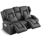 SAMERY 68" RV Loveseat Recliner Sofa, 6" Wall Hugger Reclining Loveseat with Flip-Down Console, Manual Fabric Recliner Sofa Couch for Living Room RV Theater Seating with Cup Holder SAMERY