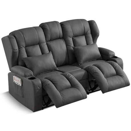 SAMERY 68" RV Loveseat Recliner Sofa, 6" Wall Hugger Reclining Loveseat with Flip-Down Console, Manual Fabric Recliner Sofa Couch for Living Room RV Theater Seating with Cup Holder SAMERY