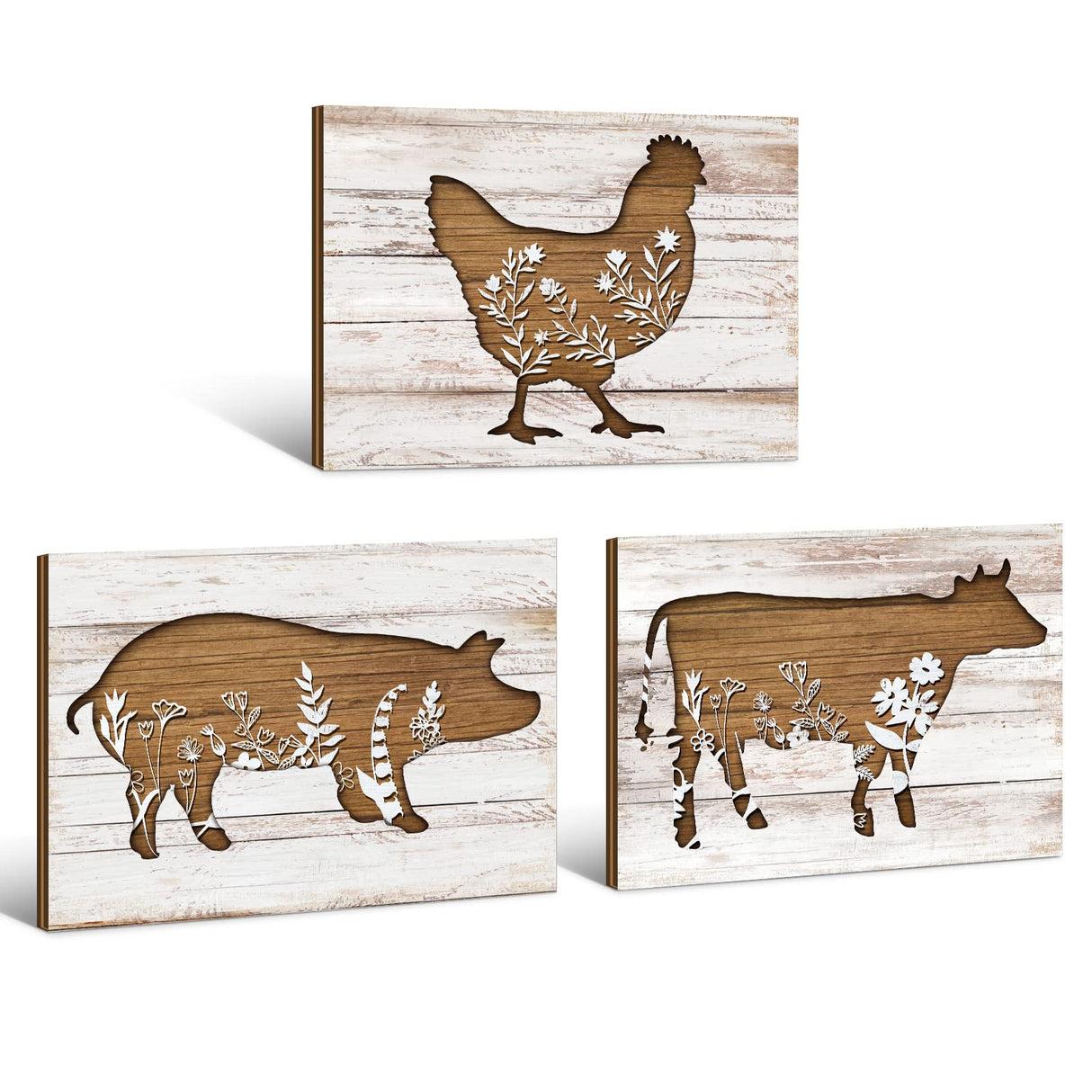 Jetec 3 Pieces Farmhouse Kitchen Signs Cow Rooster and Pig Decors 7.9 x 5.9 Inch Rustic Wooden Signs Country Wall Decorations for Kitchen Wall Decor and Home Decor (Cute Style) Jetec