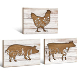Jetec 3 Pieces Farmhouse Kitchen Signs Cow Rooster and Pig Decors 7.9 x 5.9 Inch Rustic Wooden Signs Country Wall Decorations for Kitchen Wall Decor and Home Decor (Cute Style) Jetec