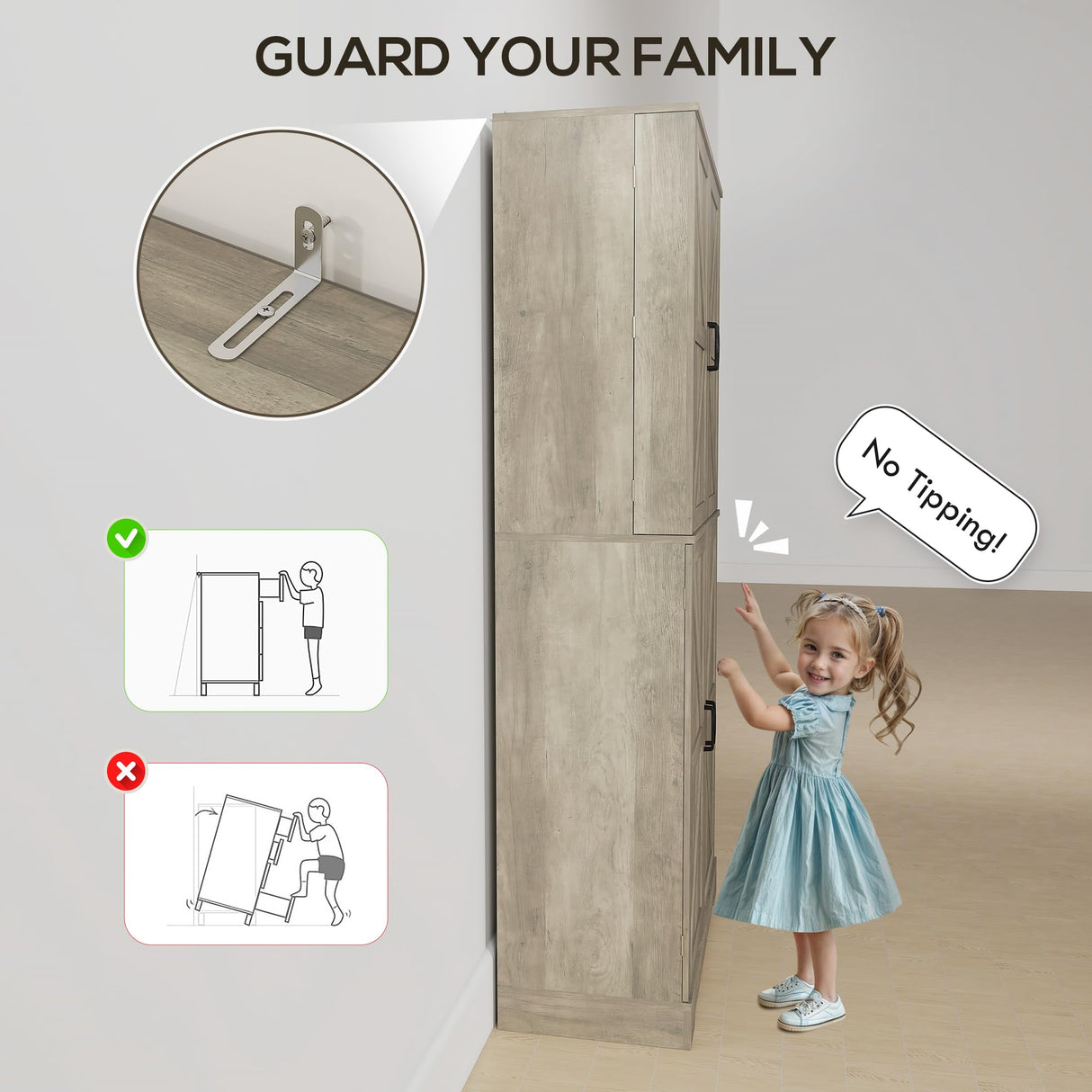 HOMCOM 72" Farmhouse Kitchen Pantry Cabinet, Freestanding Tall Storage Cabinet with 4 Barn Doors, 4 Adjustable Shelves and 8 Door Shelves, Gray Wash HOMCOM