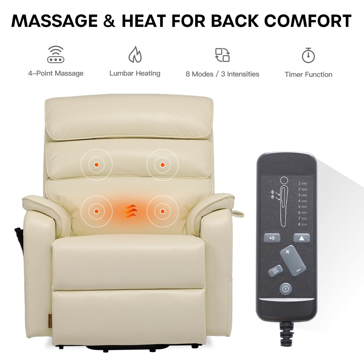 DYNOX Big Man Large-Wide Power Dual Motor Lift Recliners Chairs for Elderly Lay Flat Lift Chair with Infinite Positions, Heat & Massage, Supports 400 LBS(9298,Faux Leather,Cream) DYNOX